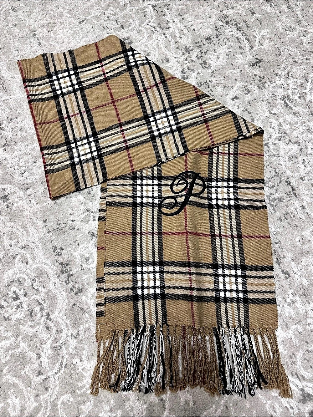 100% Cashmere Scottish Plaid Scarf – Camel Check Monogram